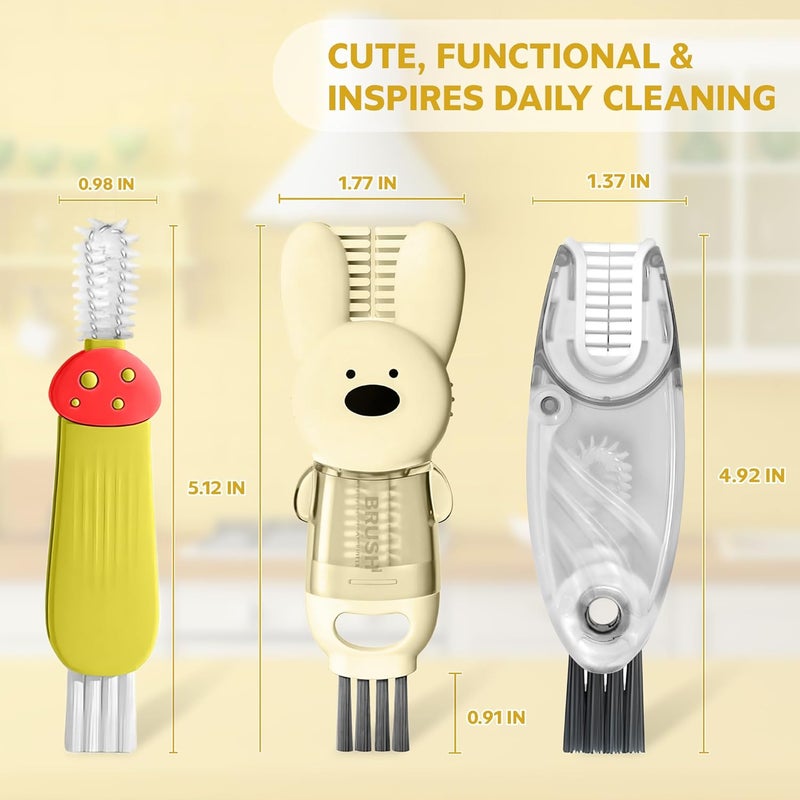 ANSOTHIN Cup Lid Cleaning Brush, Multifunctional Set with 3 in 1 Lid Cleaner and Two 4 in 1 Cup Lid Cleaning Brushes, Cleaning Brush Tool for Bottles, Straws, Tumblers, Travel Mug Caps, Portable Kit (Yellow) - Image 3